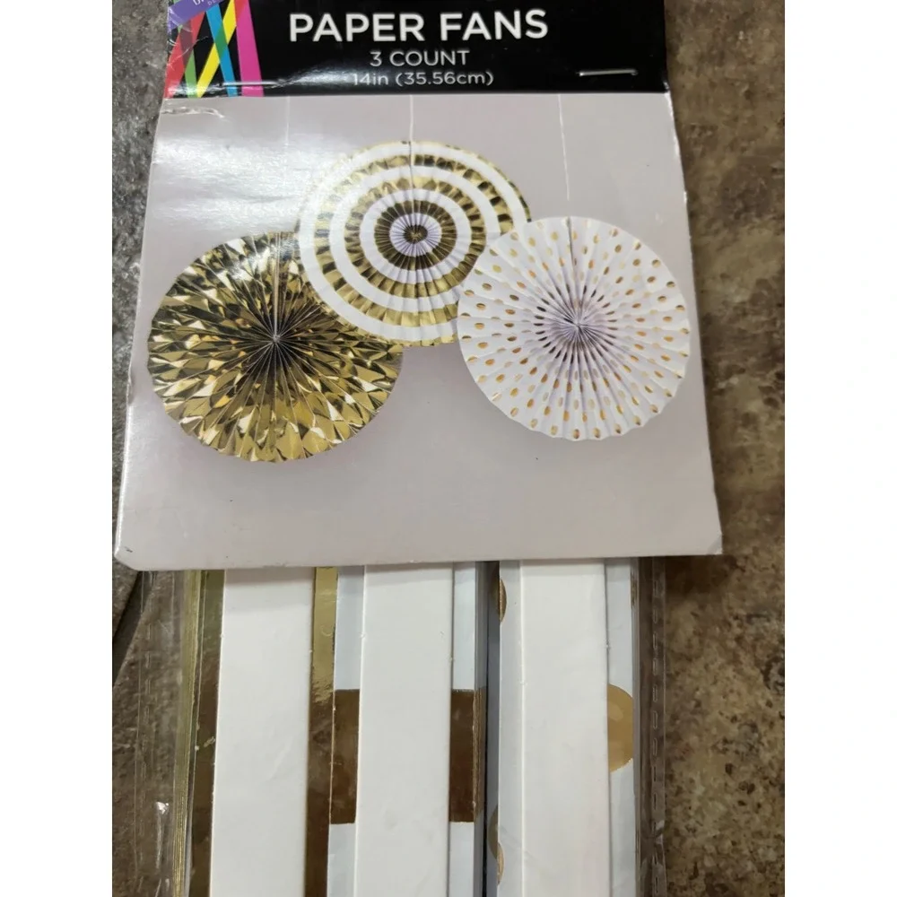 Brother Sister Design Studio Gold White Paper Fans 3 Count 14in Party Decor